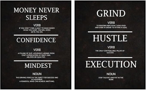 Posterizer 2 pcs-Grind-Hustle-Execution-Money Mindset-Motivational & Inspirational Art-Gift for Entrepreneurs-Decor for Home & Office- unframed wa...